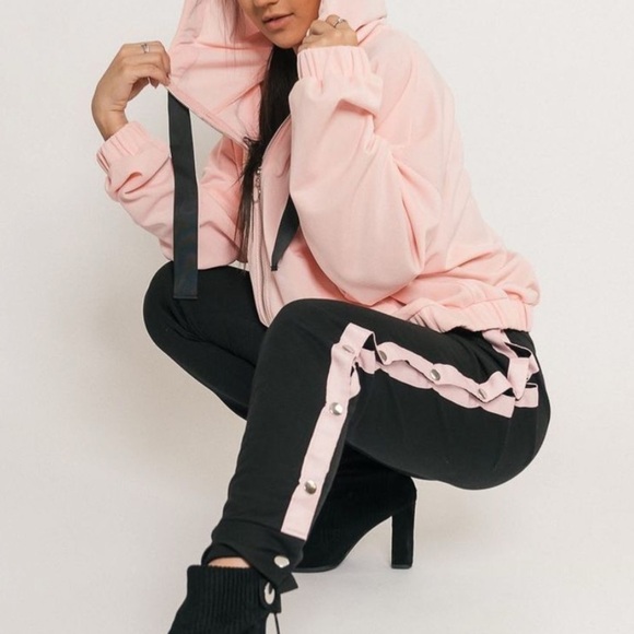 Waisted Hooded Track Jacket Pink Size Large - Picture 11 of 11